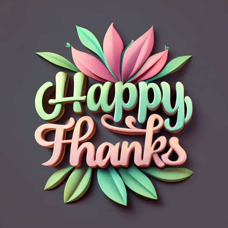 Happy Thanks with Leaves and Flowers