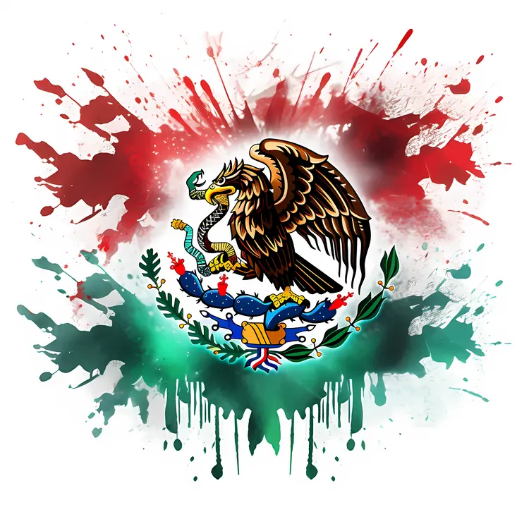 Mexican Flag Emblem with Colorful Splashes