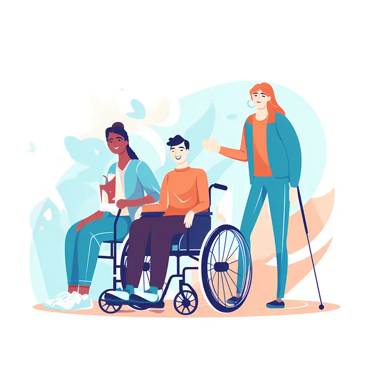 Group with Wheelchair and Crutches