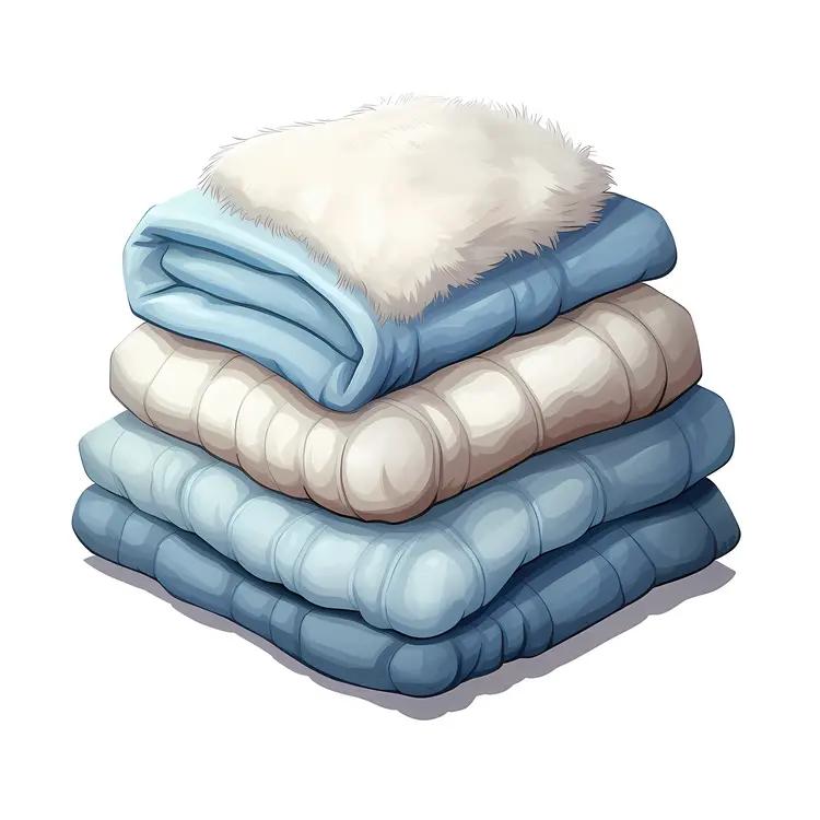 Stack of Cozy Blue and White Blankets with Fur