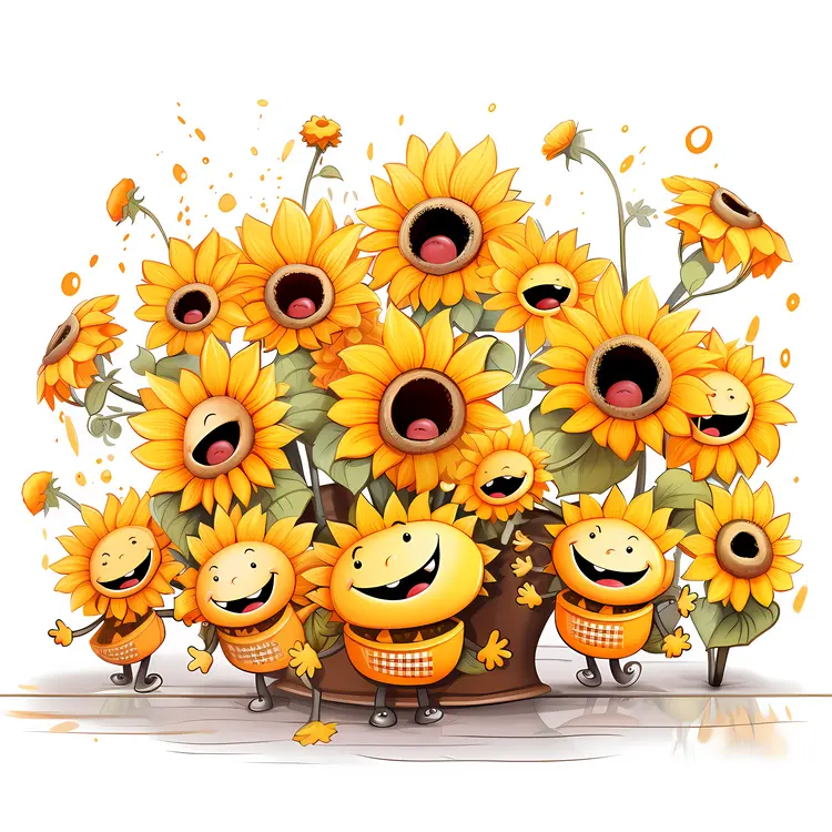 Happy Cartoon Sunflowers