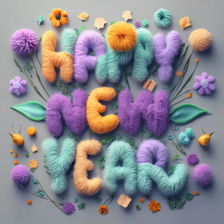 Fluffy Happy New Year Typography