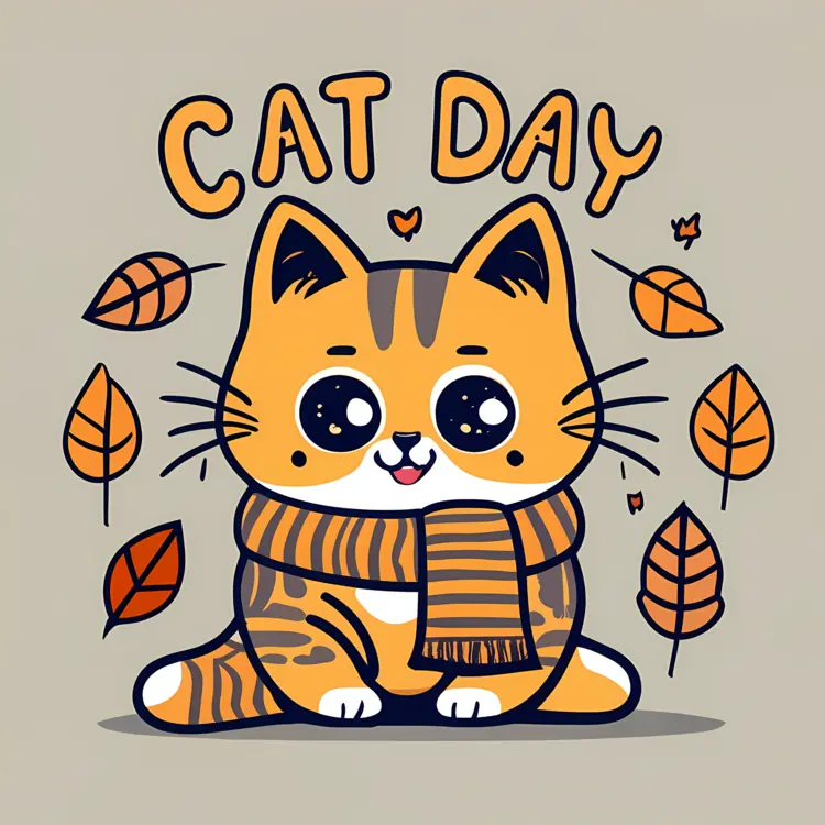 Cute Cat with Scarf on Cat Day