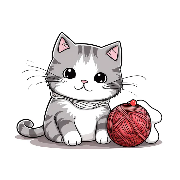 Cute Kitten with Red Yarn Ball