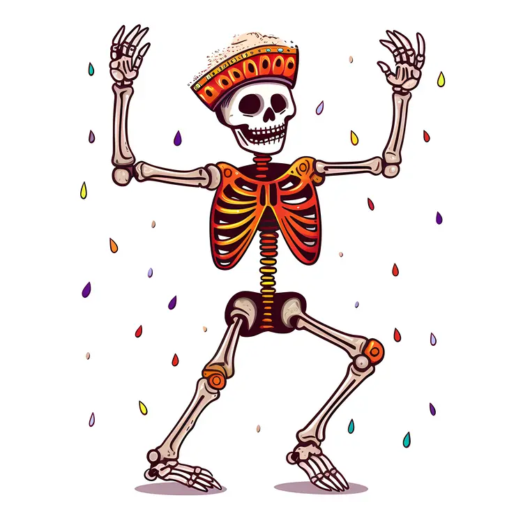 Dancing Skeleton with Hat and Confetti