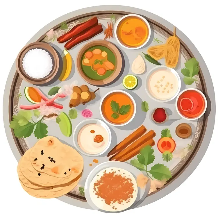 Traditional Indian Thali with Diverse Dishes