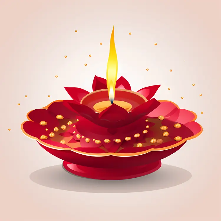Red Diya Lamp with Flame for Diwali Celebration