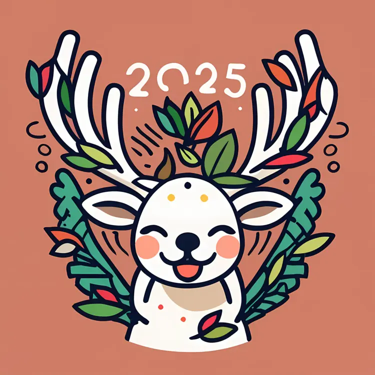 Cute Deer with Antlers and Leaves for 2025