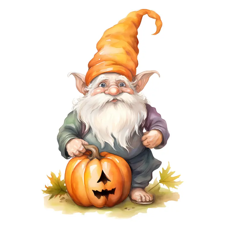 Cute Gnome with Halloween Pumpkin