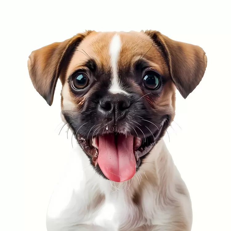 white background close up shot pug dog playful whimsical