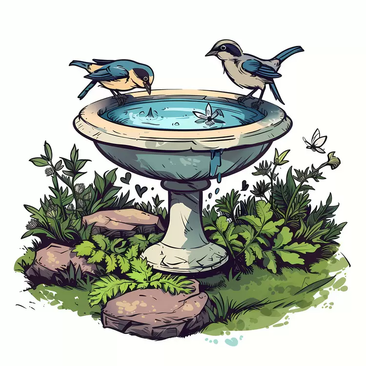 water feature ornament greenery landscaping birds