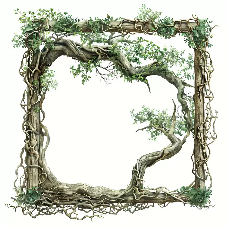 Nature theme Botanical illustration Tree frame Wooden frame with tree leaves