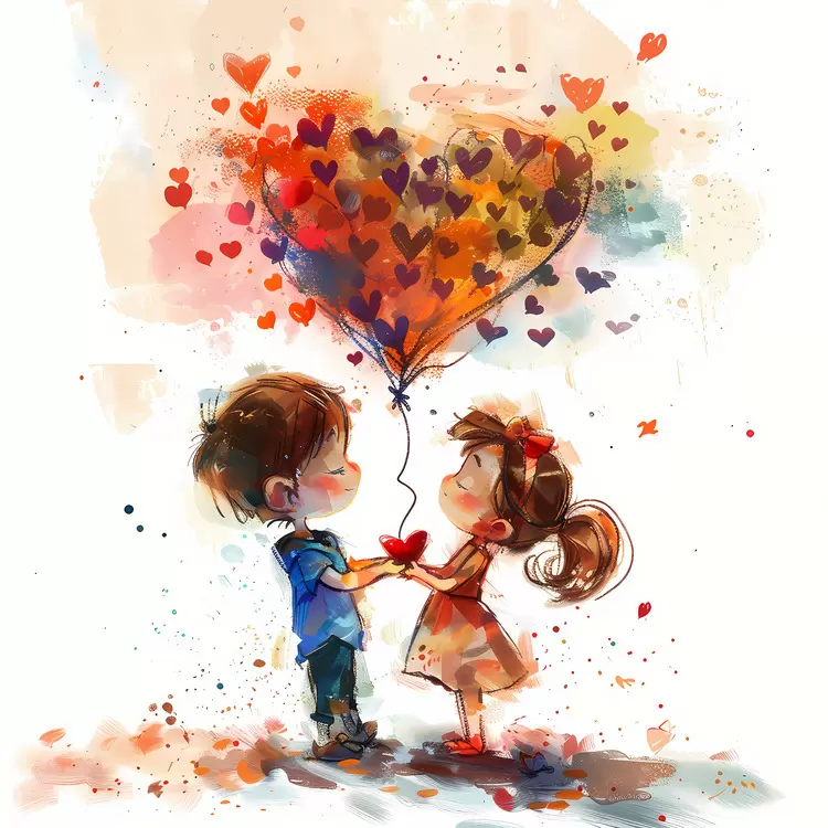 Kids with heart balloon