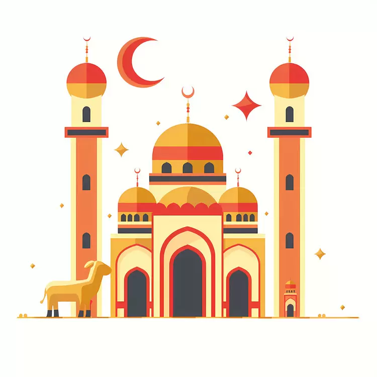 mughal architecture mosque Eid al-Adha golden color nighttime scene
