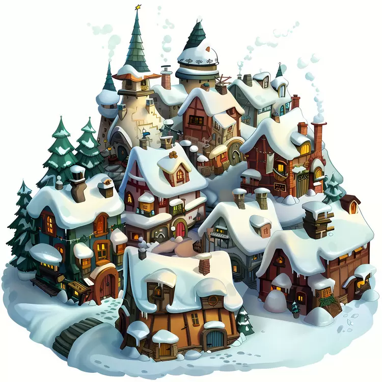 Winter scene Frosty village city Nostalgic town