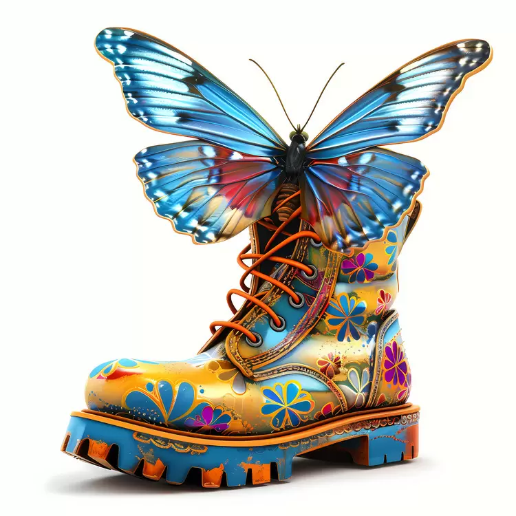 Vibrant boots Colorful design Butterfly on the shoe Boots with butterfly