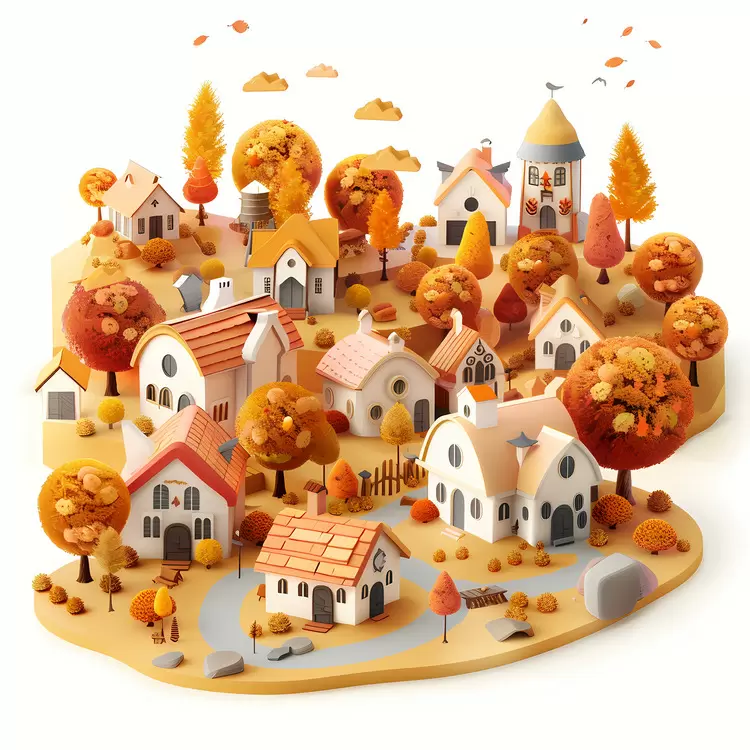 trees colorful leaves rustic houses autumn scenery