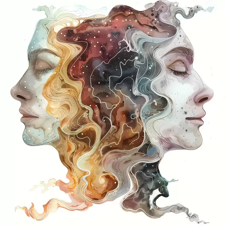 Watercolor Emotive Lines Gemini Art Nouveau