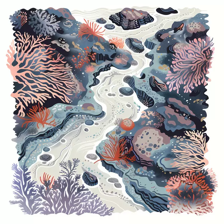 rocks coral reef serene waves colorful