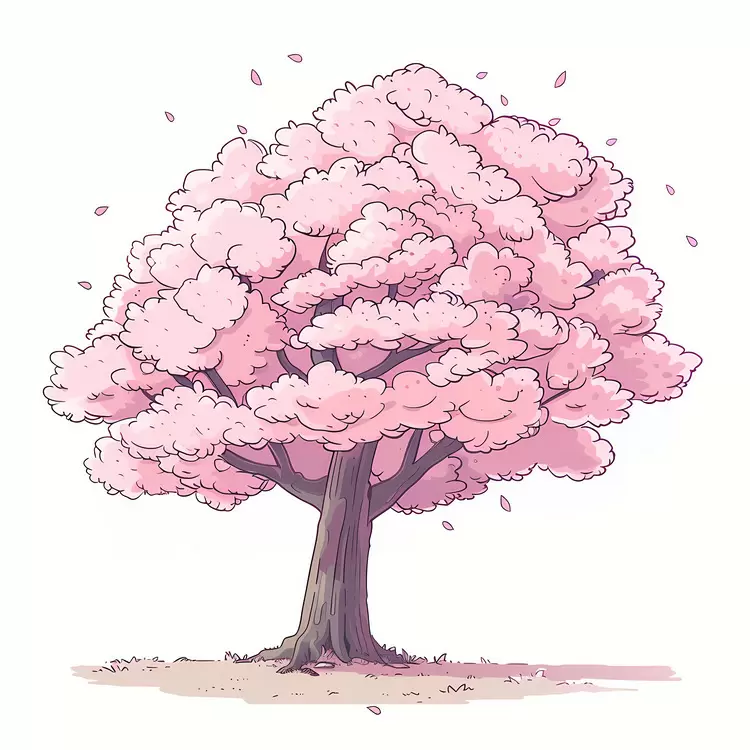 Pink flowering tree Botanical illustration Cherry blossom tree Pink spring tree