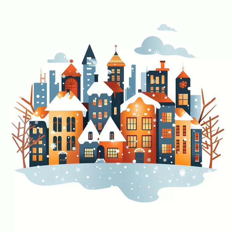 trees skyline snow city