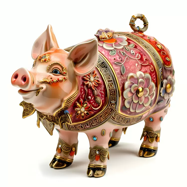 ornate Pig Chinese Zodiacs Colorful Painted