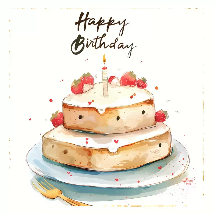 Chocolate frosting Three layers of cake Delicious cake Strawberry filling Happy birthday
