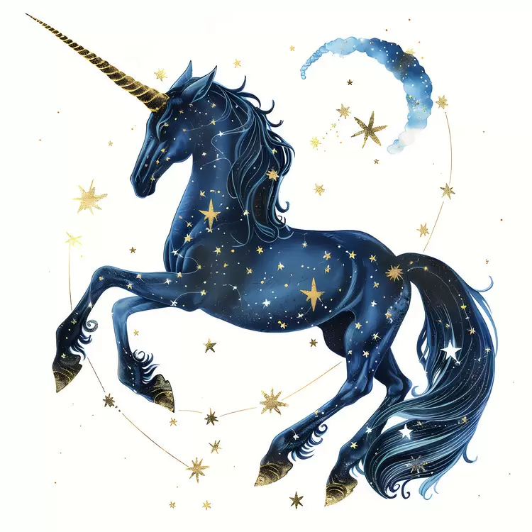 blue horse stars black and white night sky