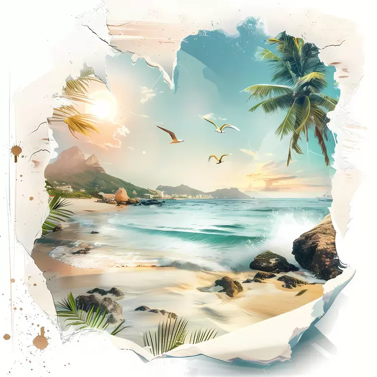 beach clouds sun birds sand