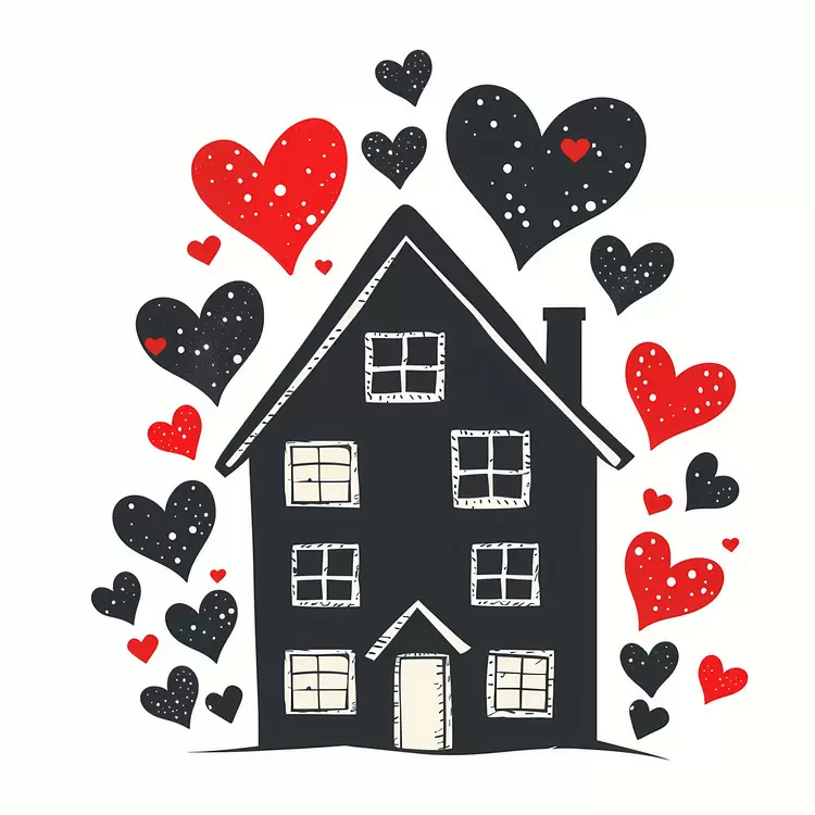 Black house with hearts