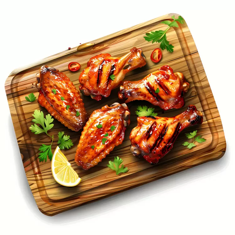 Chicken Wings BBQ Sauce Grilled Flavor Serving Dish Garnish