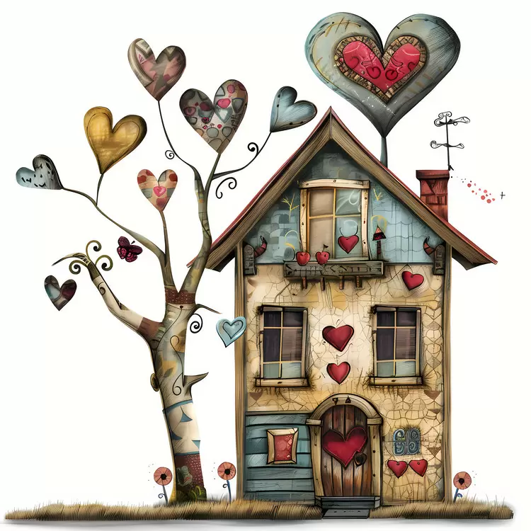 House with heart tree