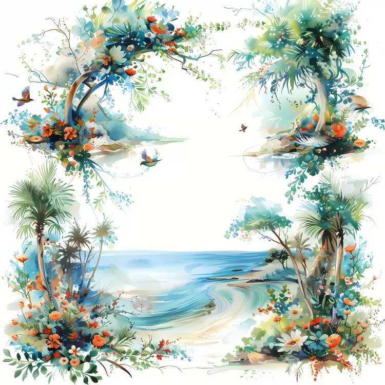 blue watercolor landscape nature tropical