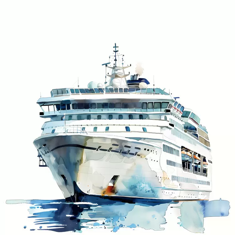 Ocean Liner Sailing White and Blue Contemporary Art