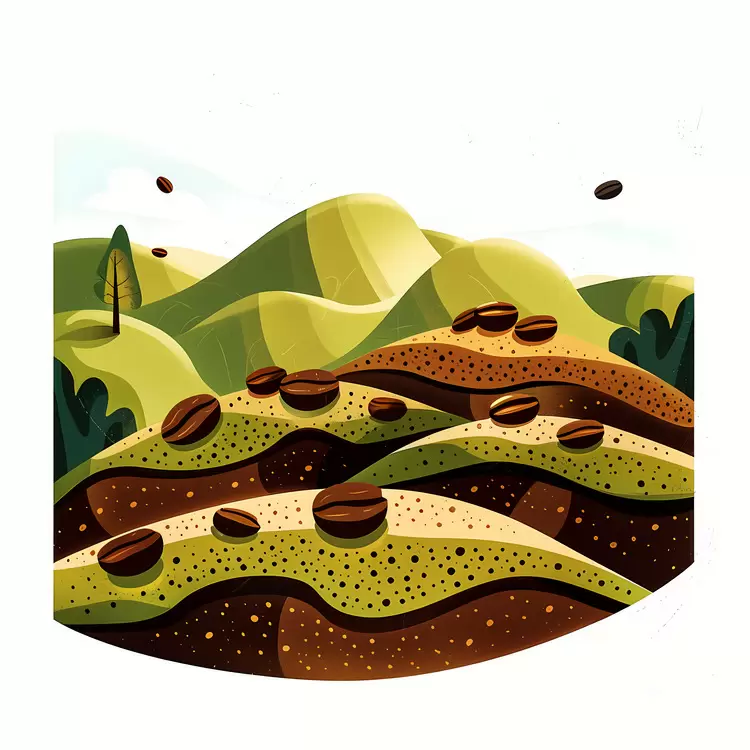 coffee beans hillside greenery mug latte