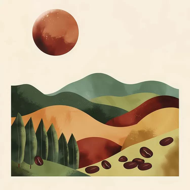 Coffee beans Rocks Sunset Vibrant colors Earthy tones