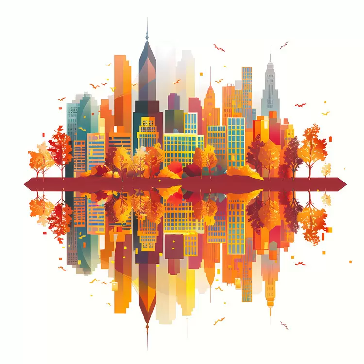 city Urban landscape Fall foliage Autumn scenery Reflective water