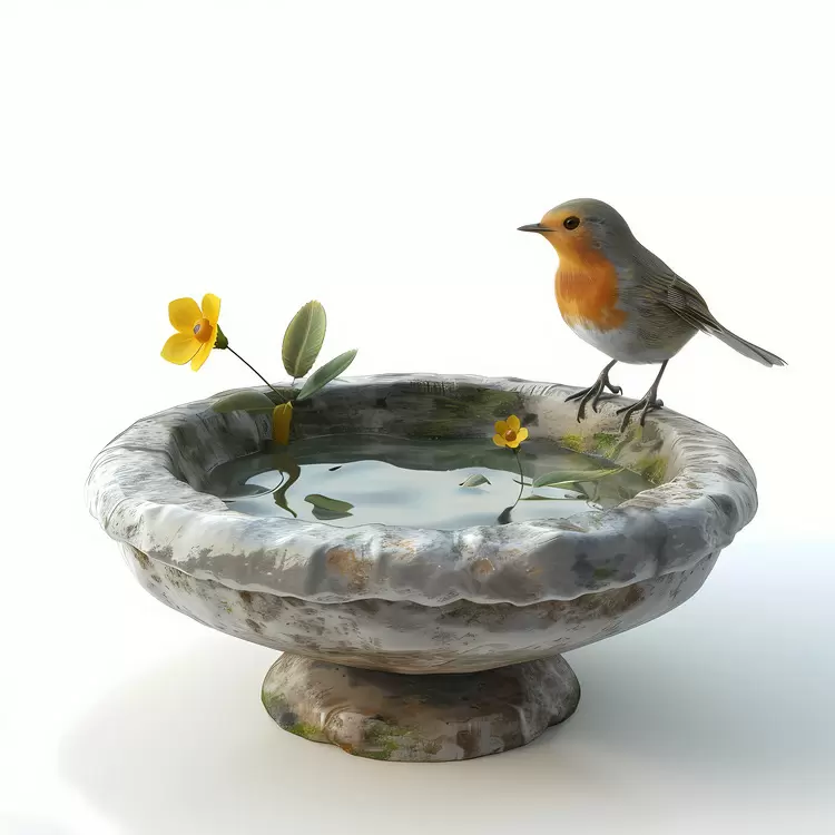 Bird Stone Tube Water Feature Brown Rocks Green Grass
