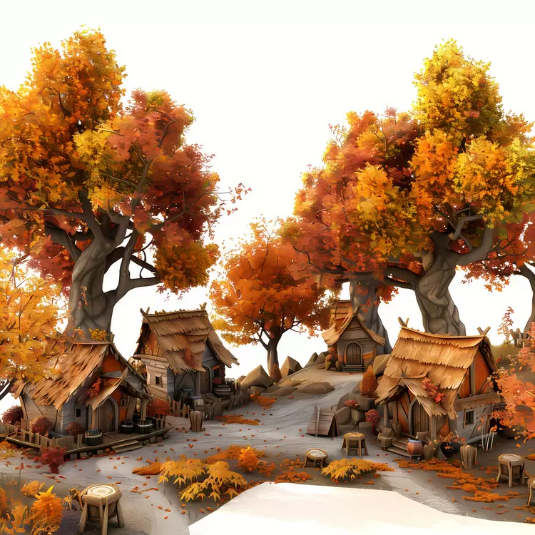 orange wooden houses rural fall colors deciduous trees