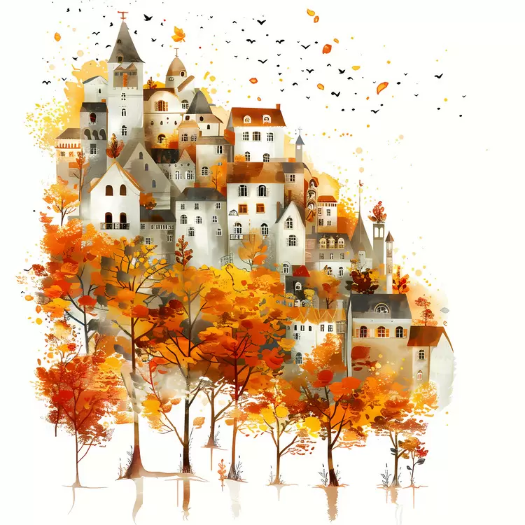 mountains autumn trees artwork landscape painting