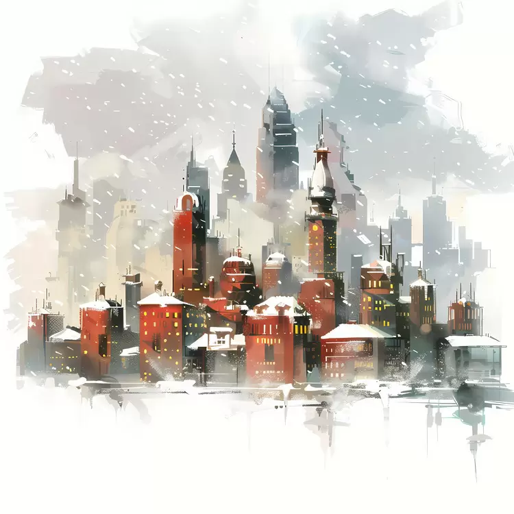 winter city scenes watercolor illustration skyscraper art architectural designs