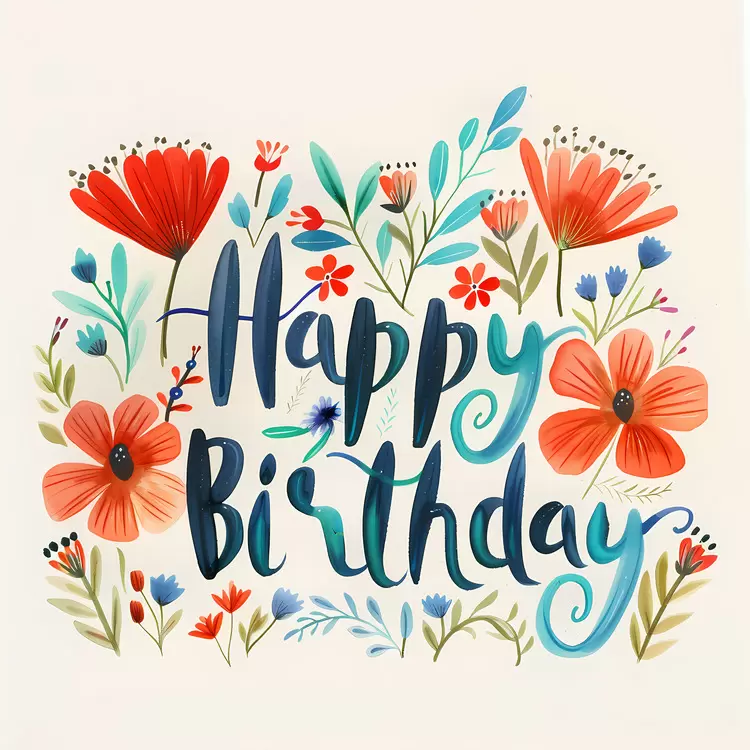 Modern Happy Birthday Hand lettered Vibrant color scheme Bouquet