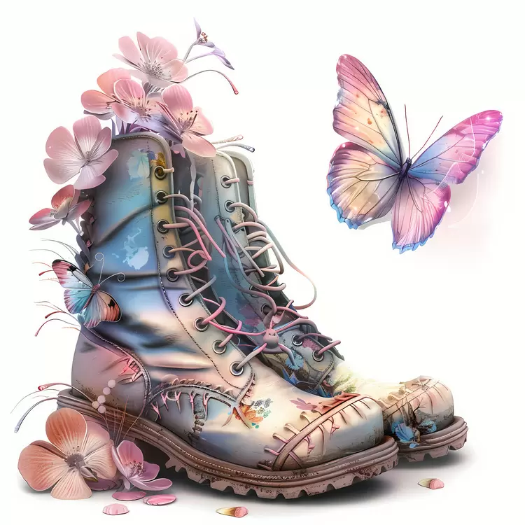 colorful Boot butterfly mixed media