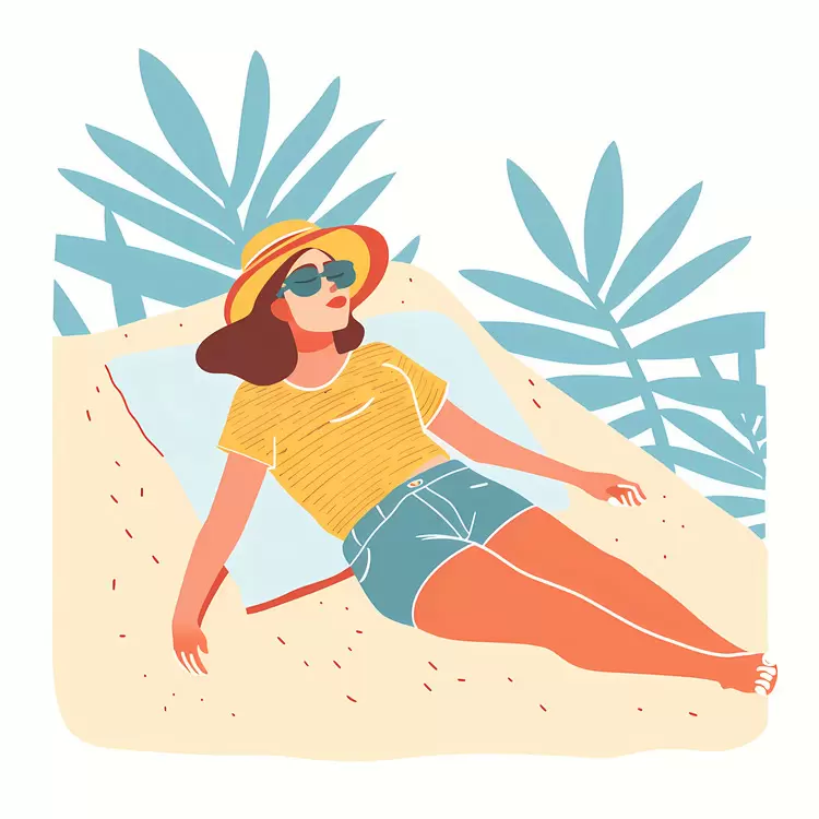 sun hat sunglasses tanned skin girl relaxing