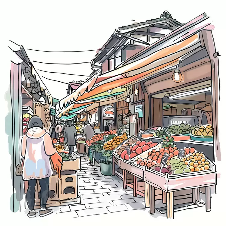 bustling Lively market colorful fresh fruits and vegetables