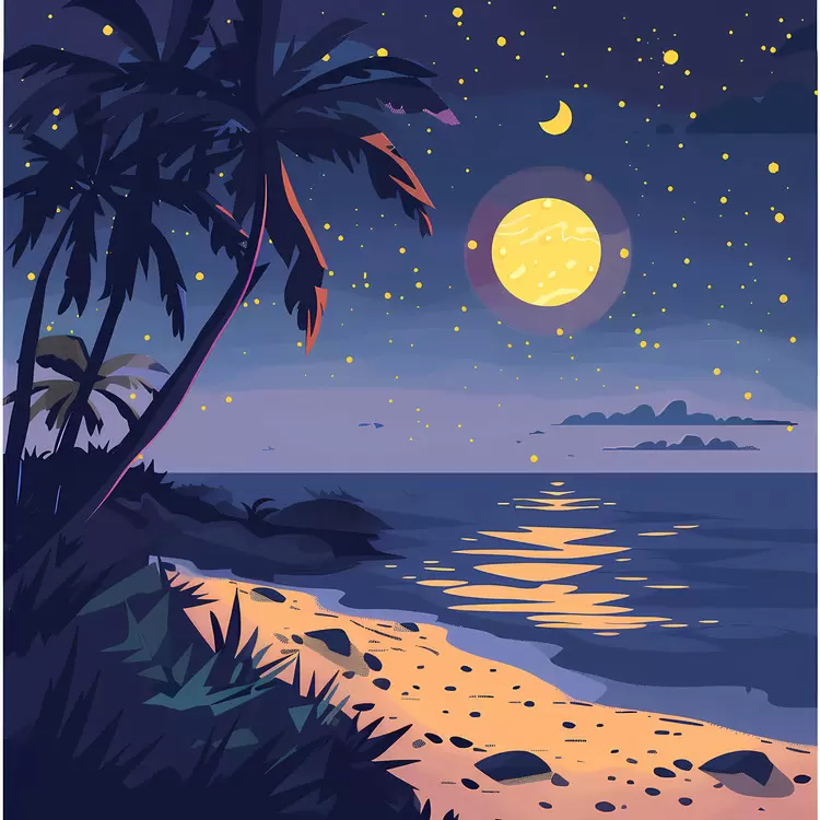 palm trees ocean tropical sea moon