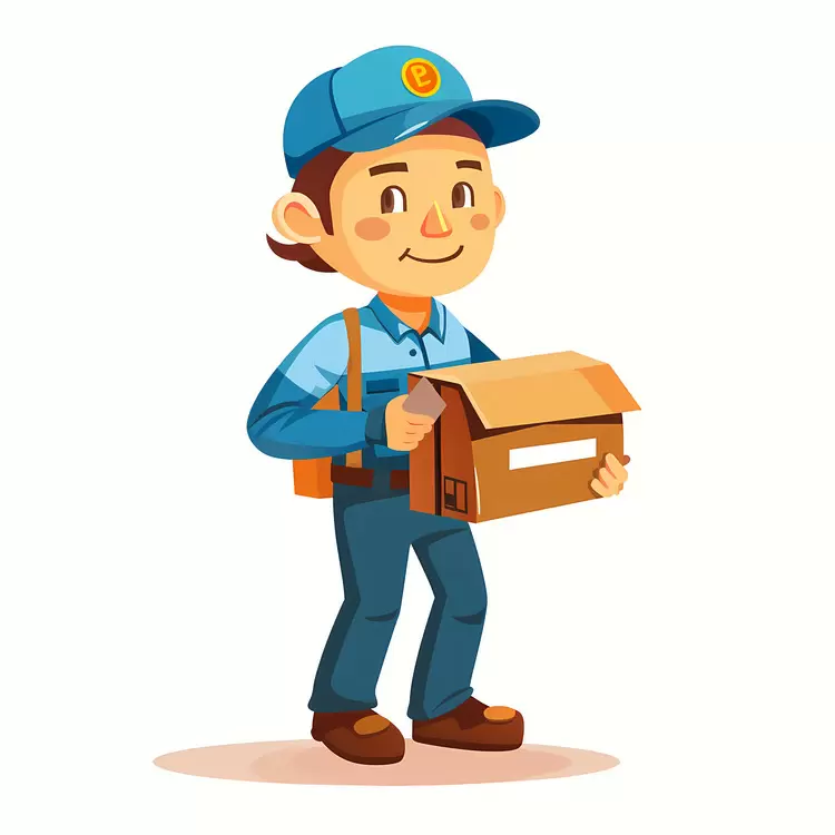 Postal Worker cartoon red and blue box delivery truck letter carrier