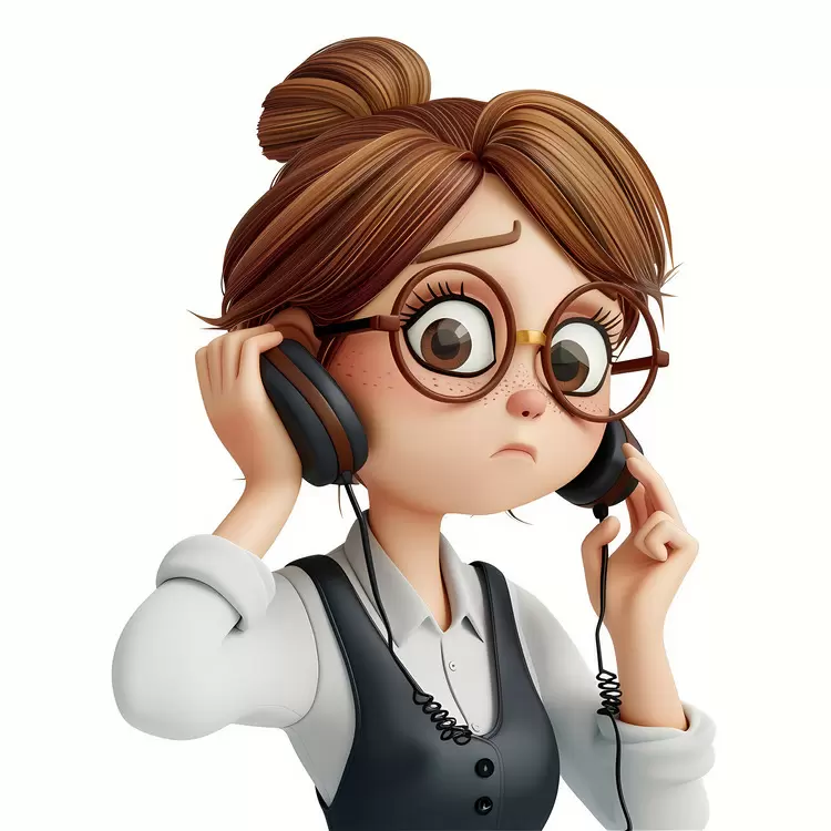 seperated by comma cartoon character dressed in a professional attire listening through headphones listening to music