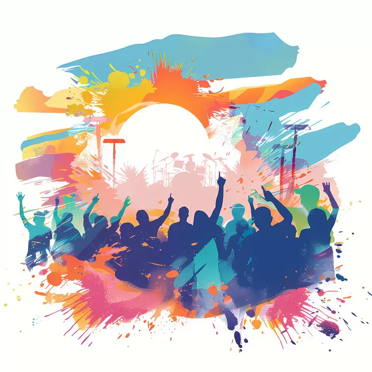 Joyful Scene summer Lively Music Artistic Sketches Enthusiastic Crowd