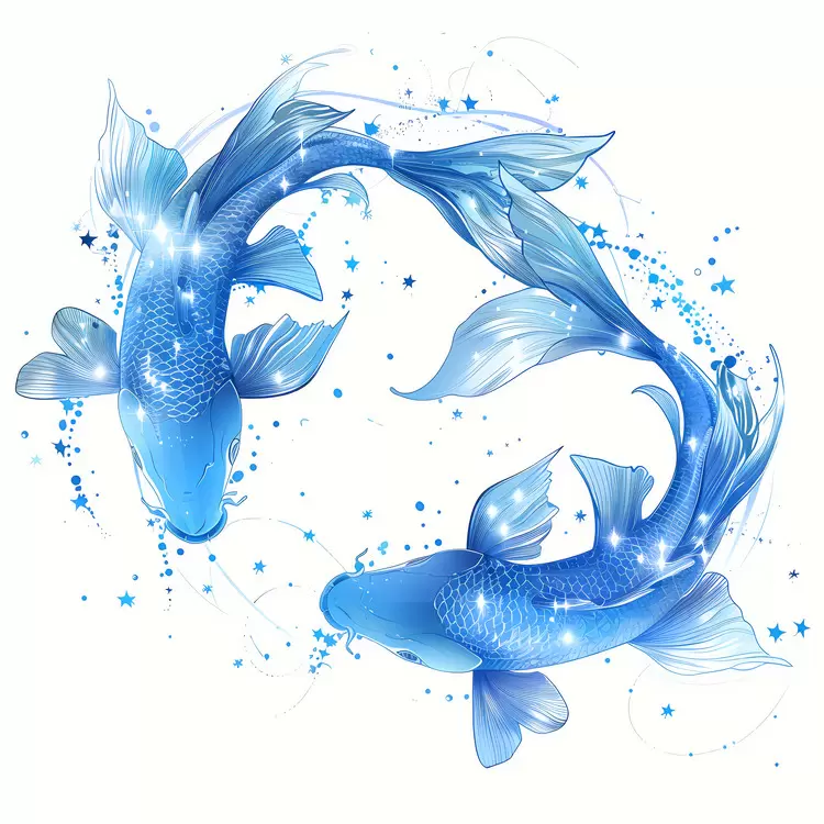 Art Blue Pisces Abstract Watercolor
